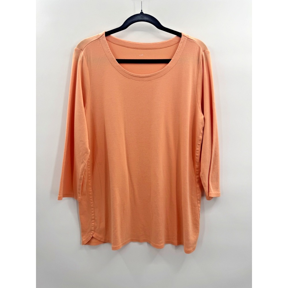 J Jill Scoop Neck Tee Pima Cotton 3/4 Sleeve Top Large Coastal Resort Preppy